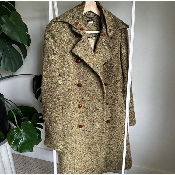 Rare Vintage J. Crew Green Wool Tweed Double Breasted Pea Coat Size 2 - Picture 13 of 16